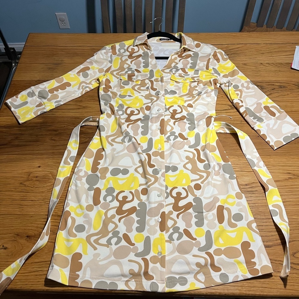 J. McLaughlin Abstract Print Midi length Button-down Dress Size XS